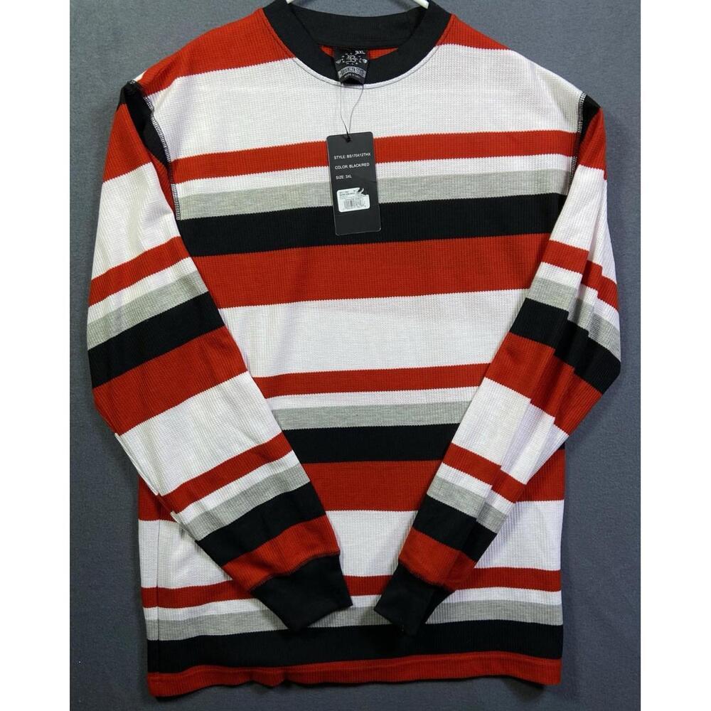 Brooklyn Cloth Mens Long Sleeve Thermal Shirt  Red Stripes Size 3XL Big & Tall